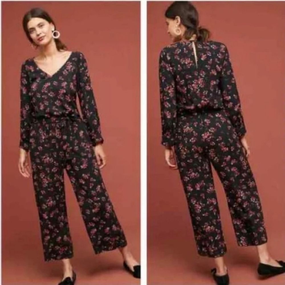 Velvet By Graham & Spencer| Anthropologie Floral Black Jumpsuit Size XL